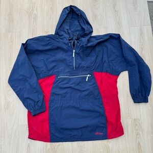 Vintage LL Bean Navy and Red Hooded Pullover Windbreaker